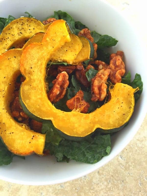 Kale Salad with Acorn Squash and Spiced Walnuts from Treble in the Kitchen