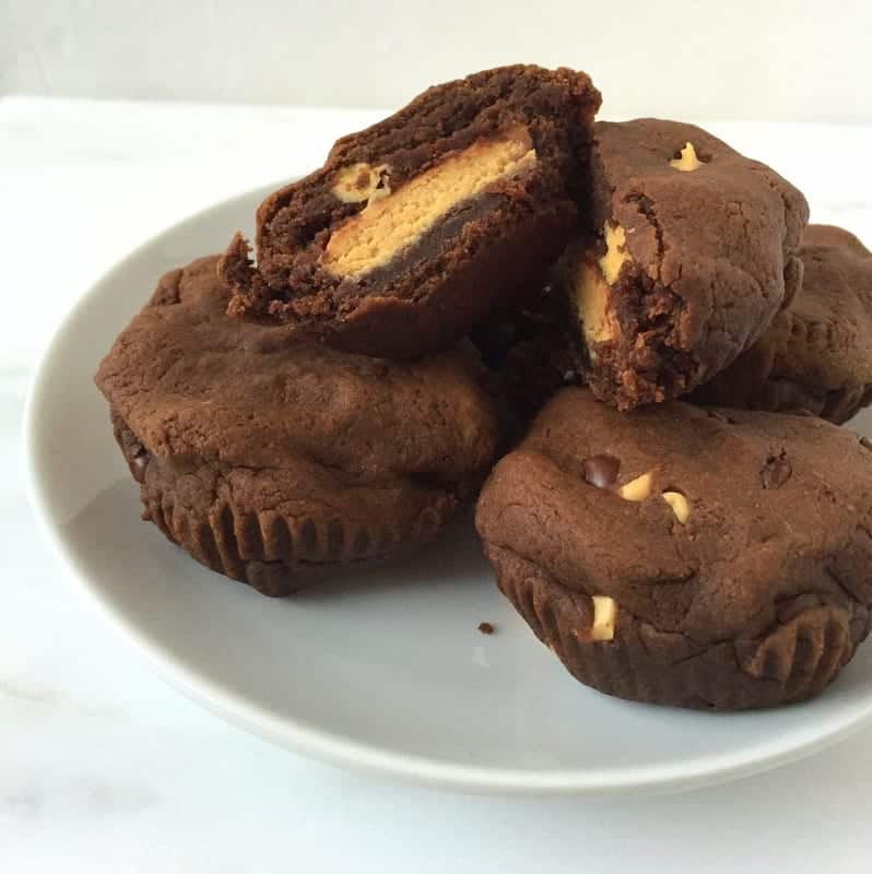 Peanut Butter Cup Stuffed Chocolate Peanut Butter Chip Cookie Cups from Treble in the Kitchen