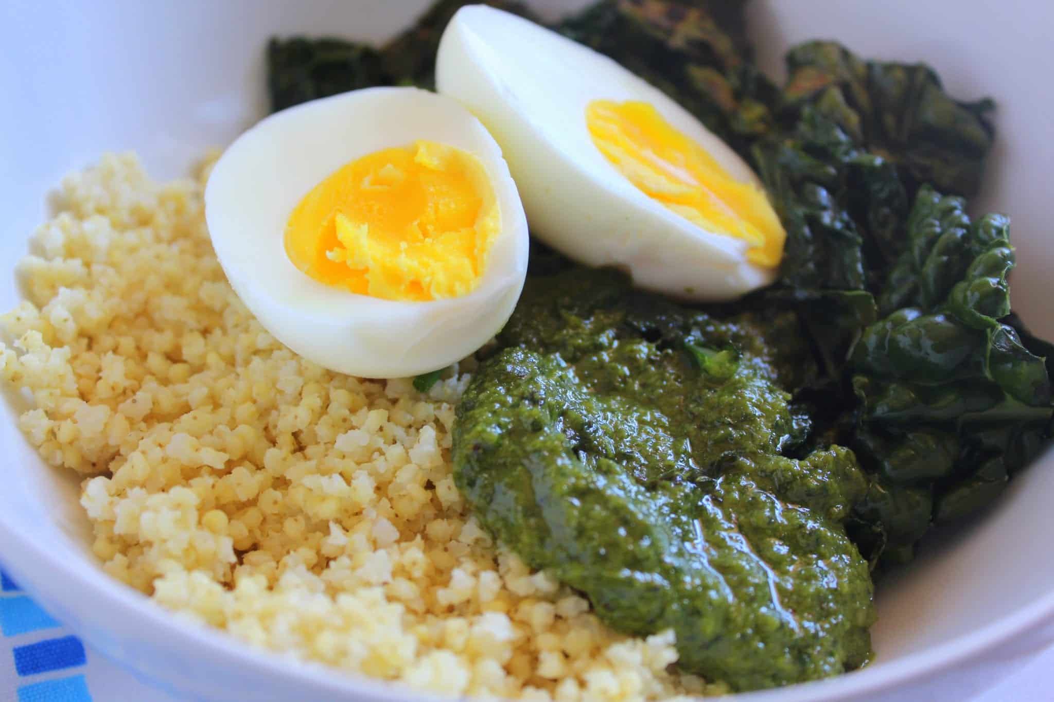 kale and pesto millet bowls via treble in the kitchen