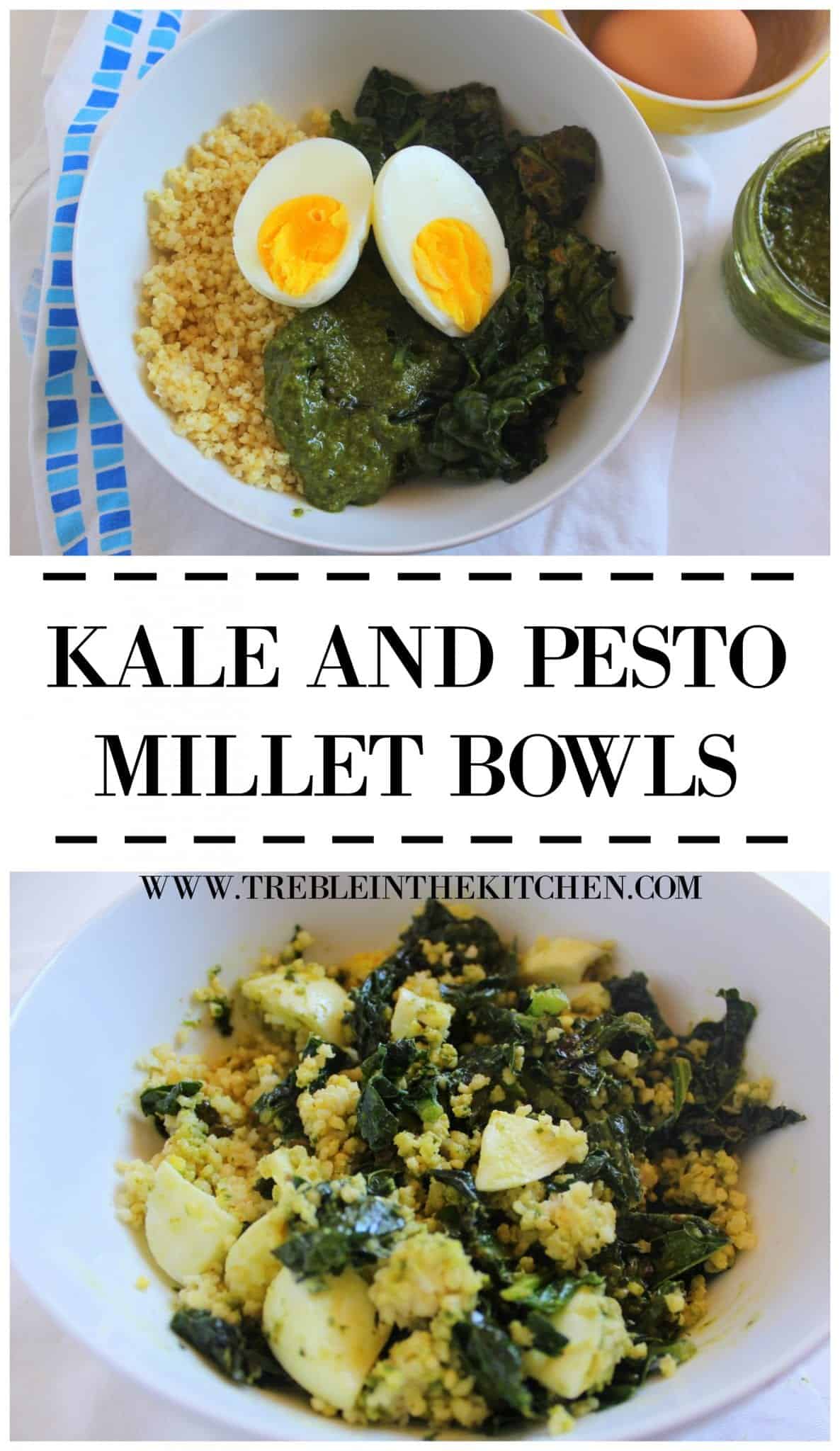 kale and pesto millet bowls via treble in the kitchen