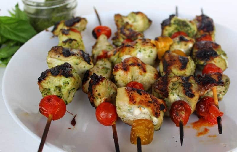 Pesto Chicken Tomato Kabobs from Treble in the Kitchen