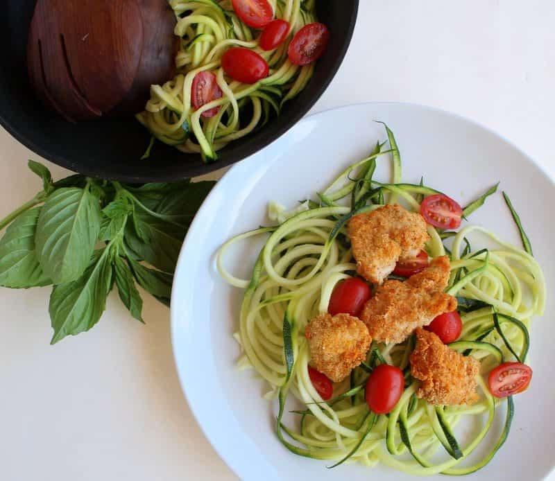 Lemon Herb Zoodles with Almond Chicken from Treble in the Kitchen paleo, gluten free, grain free, dairy free