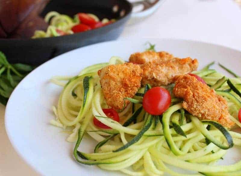 Lemon Herb Zoodles with Almond Chicken from Treble in the Kitchen paleo, gluten free, grain free, dairy free