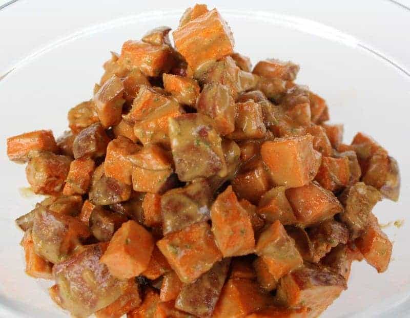 Roasted Sweet Potato Salad with Mint Sunflower Dressing