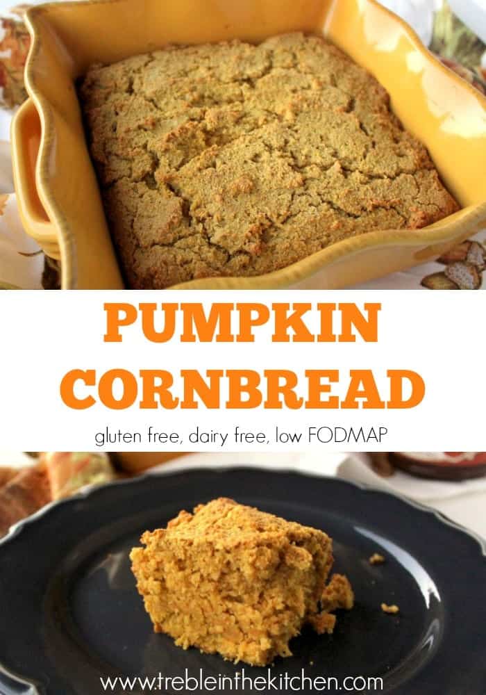 Pumpkin Cornbread from Treble in the Kitchen low FODMAP, gluten free, dairy free