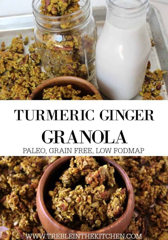 Turmeric Ginger Granola from Treble in the Kitchen low FODMAP, paleo, gluten free