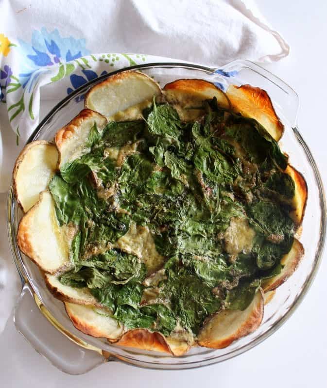 Spinach Quiche with Potato Crust - low FODMAP, gluten free, grain free, dairy free #BeholdPotatoes