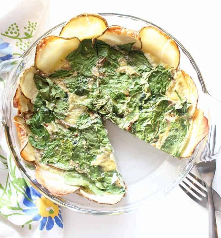 Spinach Quiche with Potato Crust - low FODMAP, gluten free, grain free, dairy free #BeholdPotatoes