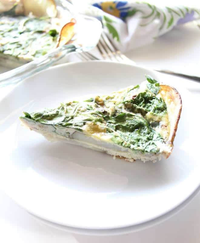 Spinach Quiche with Potato Crust - low FODMAP, gluten free, grain free, dairy free #BeholdPotatoes