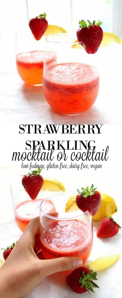 Sparkling Strawberry Mocktail or Cocktail - low FODMAP, gluten free, grain free, dairy free, vegan