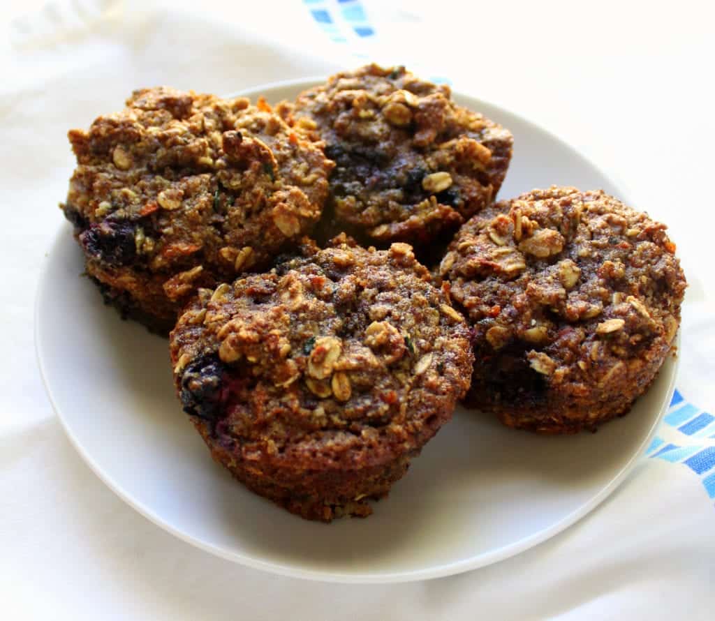 Oatmeal Blueberry Carrot Zucchini Muffins - low FODMAP, gluten free, dairy free