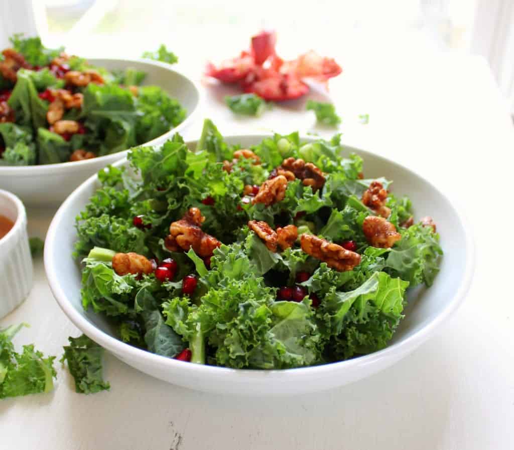 Kale Salad with Walnuts and Pomegranate - low FODMAP, gluten free, dairy free, grain free