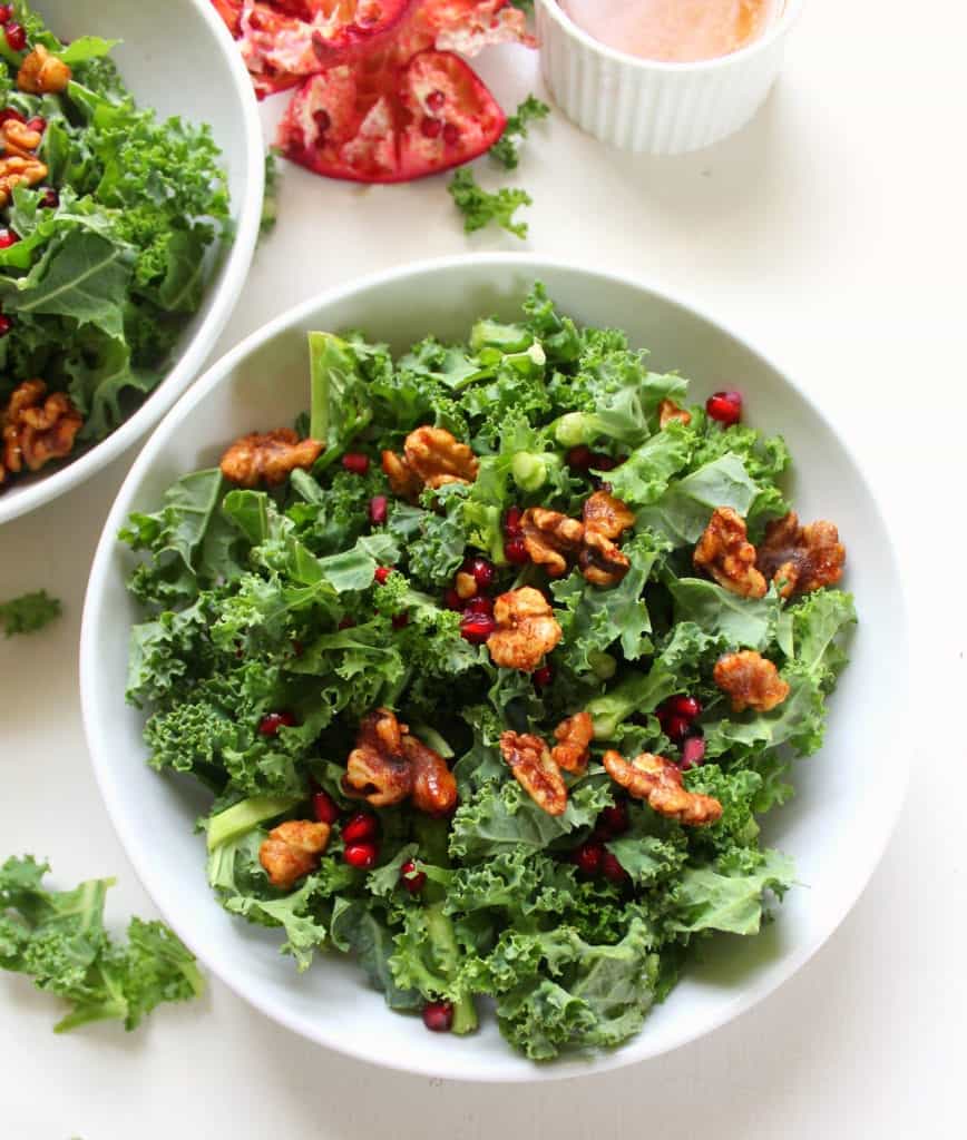 Kale Salad with Walnuts and Pomegranate - low FODMAP, gluten free, dairy free, grain free