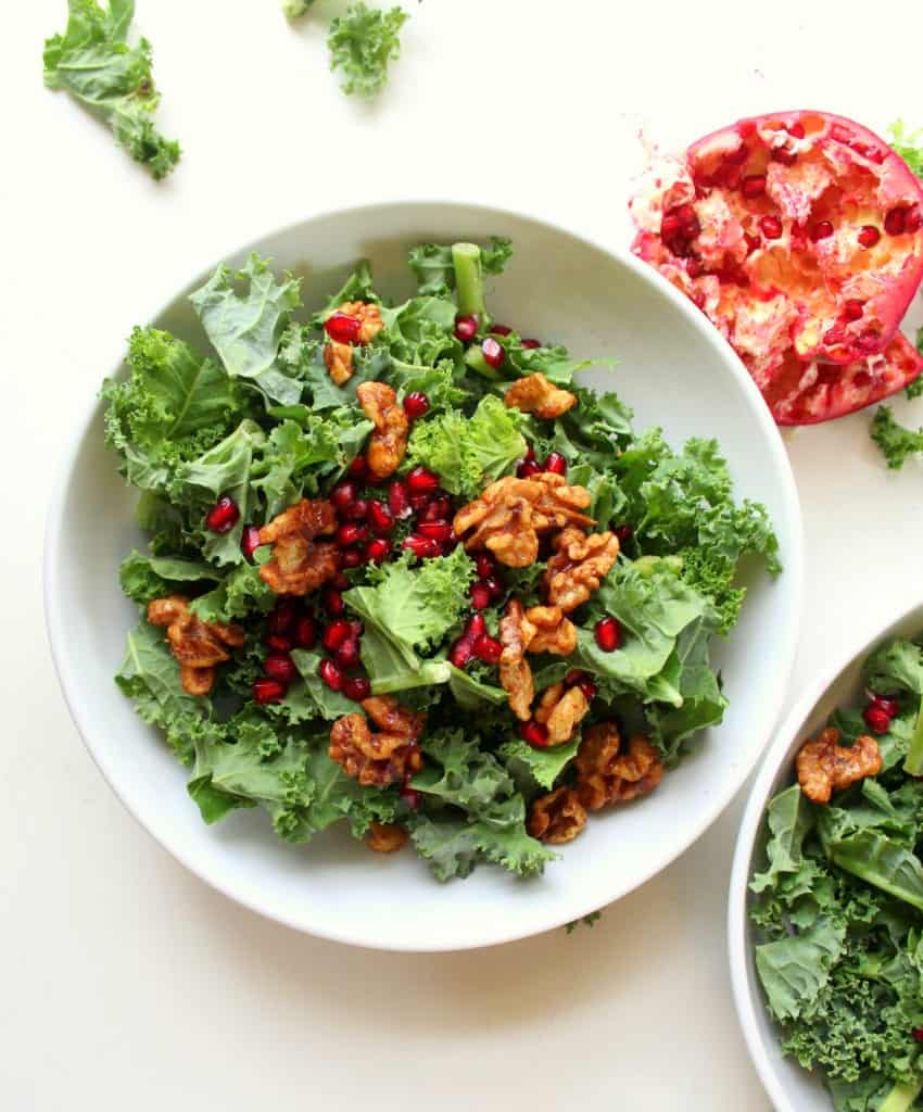 Kale Salad with Walnuts and Pomegranate - low FODMAP, gluten free, dairy free, grain free