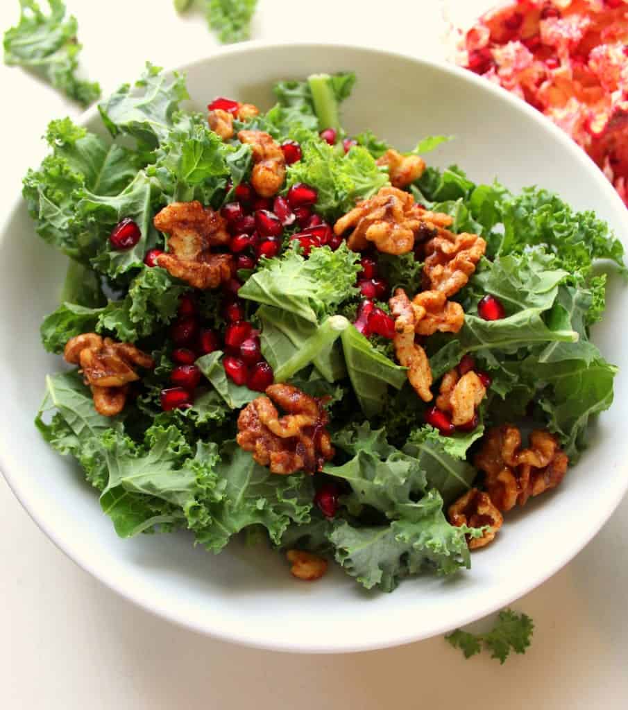 Kale Salad with Walnuts and Pomegranate - low FODMAP, gluten free, dairy free, grain free