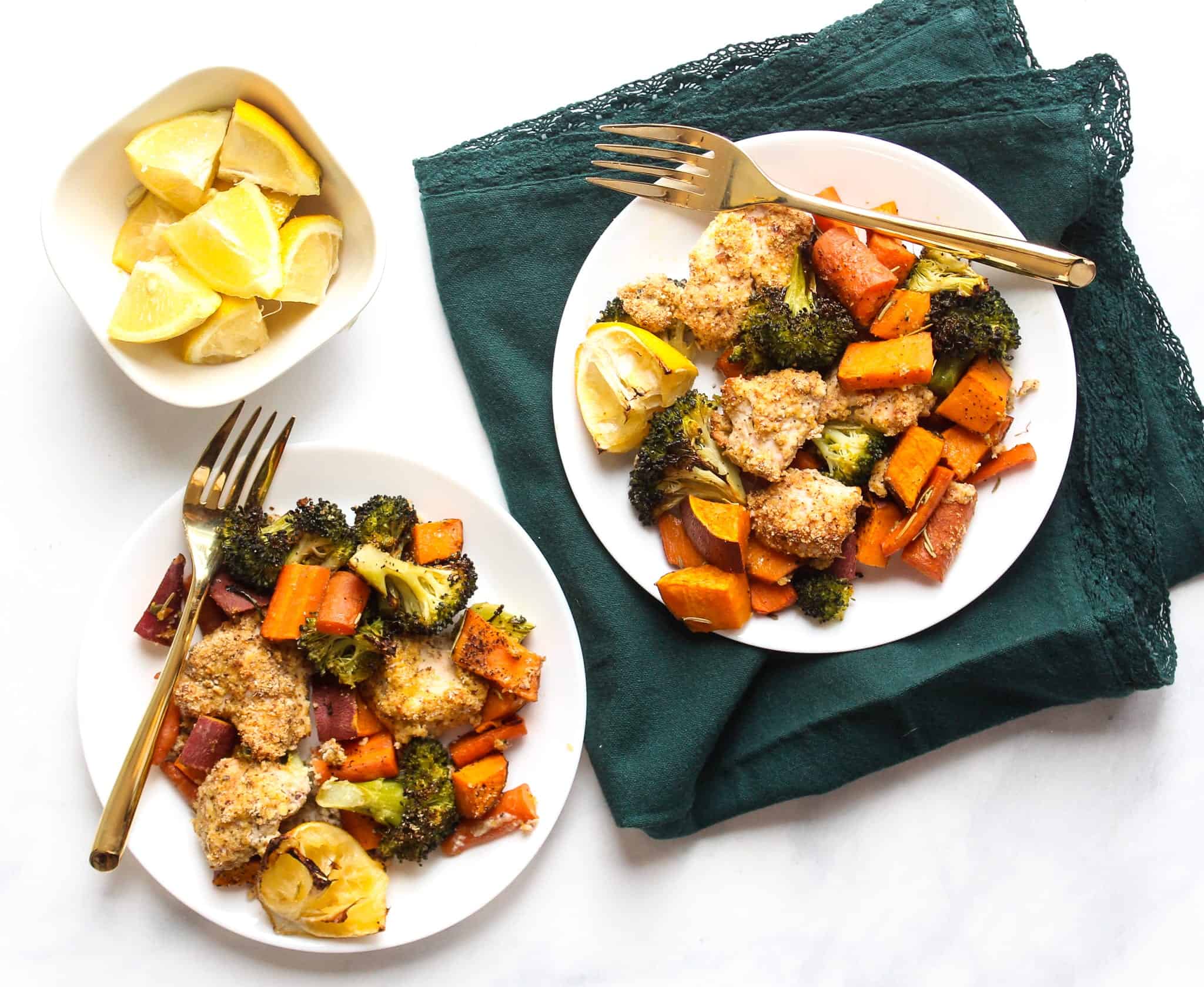 Sheet Pan Baked Almond Chicken Tenders and Roasted Vegetables #glutenfree #dairyfree #lowfodmap #healthydinner