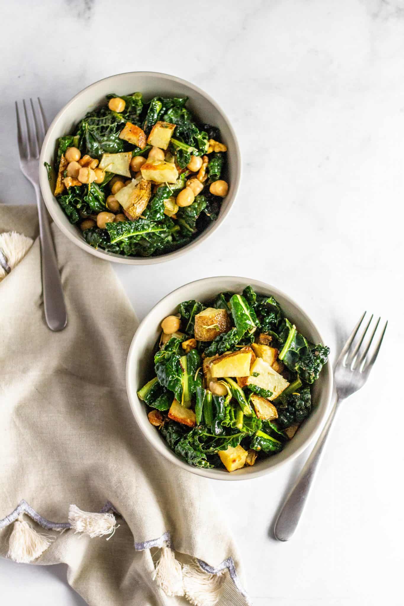 Roasted Potato Kale and Chickpea Salad #lowfodmdap #tararochford