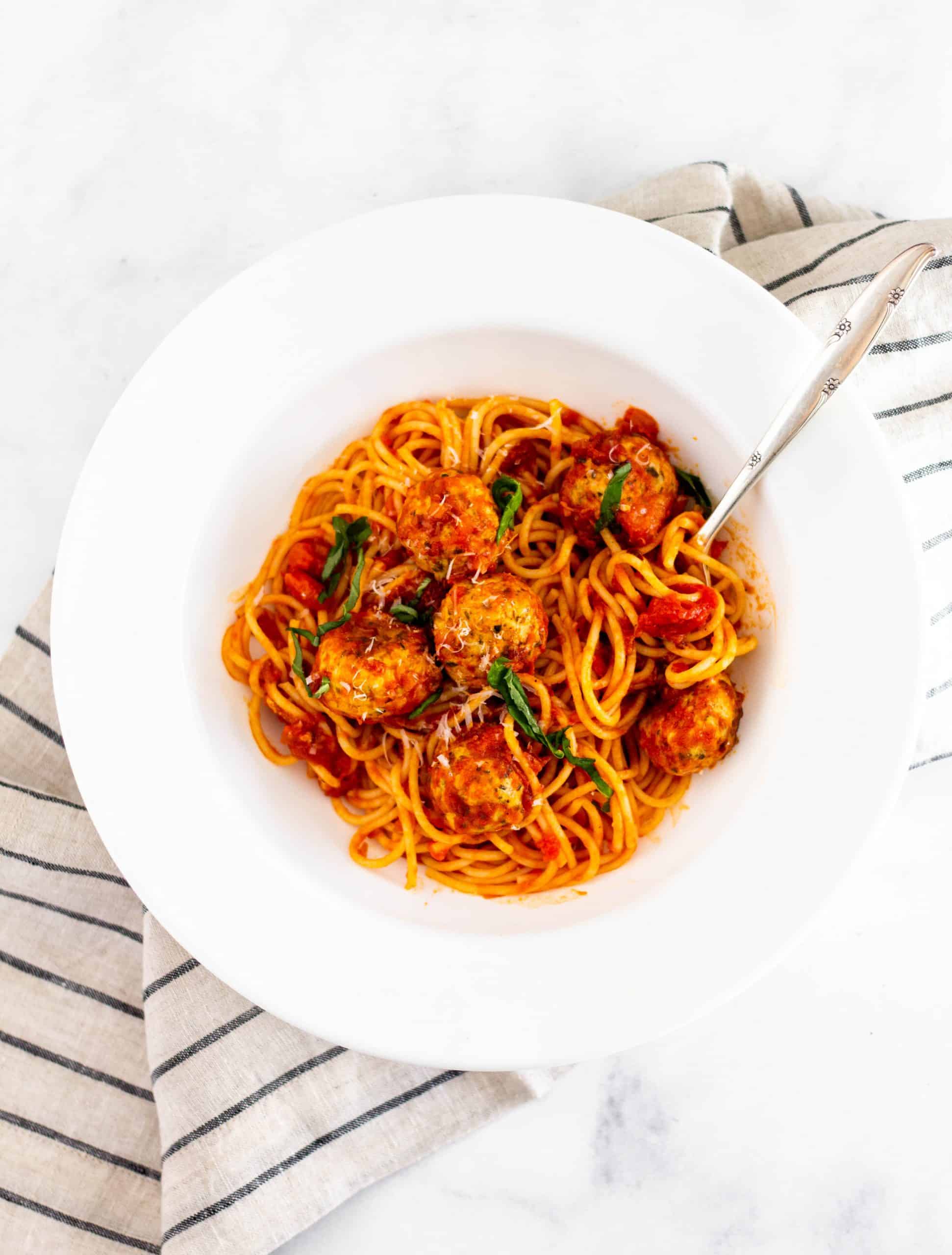 Chicken Parmesan Meatballs for Two | Tara Rochford Nutrition #chickenrecipe #healthydinner